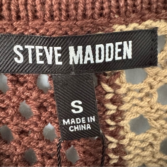 NWT Steve Madden women’s Marnie sweater crochet button front Top Brown/Tan Small - Picture 4 of 8